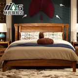 林氏家具现代中式床1.5米木质双人床原木色成人大床1.8婚床LS8015