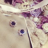 SUGAR GIRL 韩国直送 高贵蓝宝石气质精美闪耀花朵造型耳钉 耳环