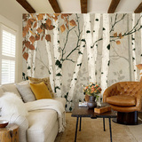 油画白桦树林墙纸 卧室无缝客厅背景墙壁纸 手绘艺术定制大型壁画