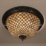 蒂凡尼欧式复古深棕色吸顶灯卧室餐厅客厅彩色玻璃格子灯外贸灯具