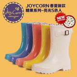 Joy Corn2016春秋加可时尚 糖果色女士雨鞋百搭中筒韩国雨靴