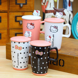 HelloKitty卡通陶瓷水杯牛奶杯 带杯盖送勺子 凯蒂猫杯创意礼物