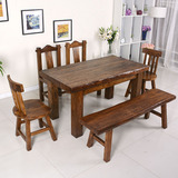 山东人老榆木餐桌组合实木餐桌大料厚重8厘米桌面餐桌实木餐桌