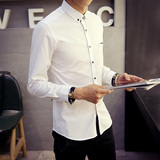 春季男士衬衣男士衬衫男长袖修身款韩版白色衬衫男装衬衫休闲衬衫