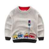 韩版童装秋装新款男童宝宝卡通小汽车针织提花圆领套头儿童毛衣