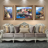 地中海三联简欧客厅装饰画欧式沙发背景墙上挂画三连美式组合壁画