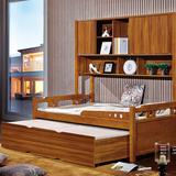 中式儿童床实木单人床1.2米带护栏书柜组合储物床现代男孩女孩床