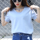 2016韩版纯棉t恤宽松女短袖修身显瘦圆领大码学生中长款体恤夏季