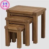 包邮特价纯实木欧式换鞋凳方凳白橡木套三凳复古小茶几木桌床尾凳