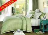 纯棉斜纹绿白格子AB棉布料可定做床上四件套床单被套枕套床笠半米