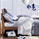 日式简约风男格子条纹全棉纯棉四件套1.2/1.5/1.8m米被套床上用品