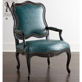 慕妃高端定制家具美式欧式新古典皮质实木扶手餐椅休闲椅HC72