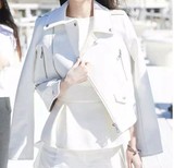 angelababy同款太空棉机车外套女 2015秋季新款白色拉链夹克短款