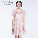 Pink Mary/粉红玛琍 时尚收腰精致圆领蕾丝拼接连衣裙夏PMAES5121