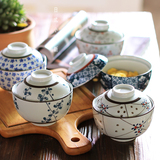 陶瓷碗带盖日式餐具套装 菜碗饭碗家用大小号4.5寸炖盅鸡蛋羹碗