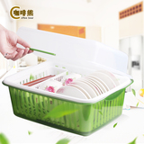 简易放碗柜厨房柜子沥水架装碗柜碗碟架盘子储物柜塑料带盖置物架