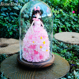 RoseRola永生花玻璃罩礼盒玫瑰保鲜花新娘芭比娃娃情人节送女朋友
