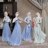 欧式家居别墅书房装饰 少女陶瓷人物摆件彩绘工艺品创意结婚礼物
