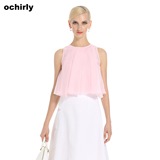 Ochirly欧时力新女装气质纯色宽松百褶A字短款无袖衬衫1152013360