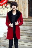 韩版学生青少年风衣男士修身型毛领外套秋冬季中长款毛呢子大衣潮