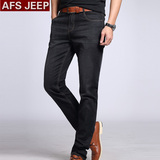 Afs Jeep/战地吉普春季薄款男士牛仔裤直筒大码黑色弹力修身长裤