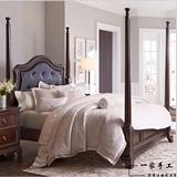 新古典美式牛皮床现代简约真皮实木床卧室皮艺拉扣软包床双人床