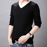 男士长袖T恤纯色V领青年针织衫韩版毛衣修身打底衫男装外套线衣潮