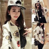 蘑菇街女装2016春装新款韩版宽松卡通显瘦长袖短款休闲薄外套春款