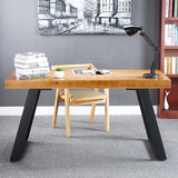 木书桌椅组合 双人电脑桌台式家用办公桌工作台美式家具复古纯实