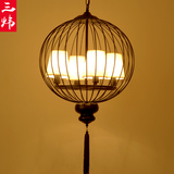 新中式鸟笼吊灯 现代中式羊皮铁艺灯笼茶楼走廊仿古酒店鸟笼吊灯