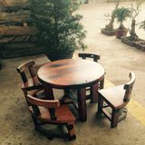 新品老船木圆餐桌全实木圆餐桌椅组合整装小户型中式仿古圆餐桌椅