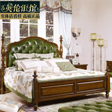 床头绿皮欧式家具 100%纯实木真皮双人床 美式卧室大床1.8米 新品