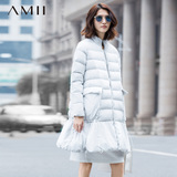 艾米amii女装旗舰店2015冬季新款宽松大码立领裙摆中长款羽绒服女