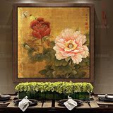 中式工笔油画欧式牡丹金箔画纯手绘定制走廊客厅装饰玄关挂画壁画