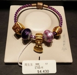 香港专柜代购 正品 周生生 999黄金 紫色琉璃珠转运珠手链 88451