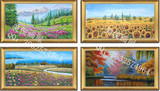 纯手绘欧式花海田园风景油画客厅壁画美式花卉装饰画向日葵包邮