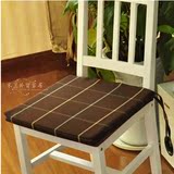 地中海简约深咖啡格子餐椅垫 纯棉色织坐垫 优质海绵垫 座椅垫