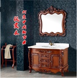欧式浴室柜仿古红橡木卫浴柜 实木浴室柜开放漆大理石台面洗手盆