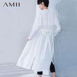 Amii[极简主义] 2016秋季新品斗篷式拼接腰带中长款风衣女外套