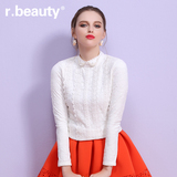 r．beauty春季女装新立体珍珠加绒打底衫修身长袖蕾丝衫r15D8158