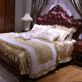欧式真皮床 美式实木雕花深色床 奢华双人床 1.8米结婚大床卧室
