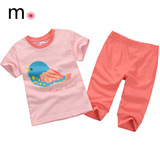 minizone夏装薄款套装 短袖T恤七分裤中裤男女童宝宝衣服两套包邮