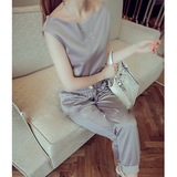 韩国代购2015夏韩版SZ新款一字领两件套显瘦连衣裙时尚休闲套装女