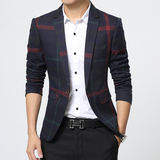 春秋季男士条纹小西装韩版修身休闲西服外套薄款英伦青年时尚格子