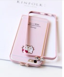 iphone6S手机壳卡通金属边框 苹果5s保护套 plus马卡龙粉色钢化膜