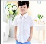 男童短袖白衬衫长袖纯白色男孩衬衣儿童装表演出服纯棉中大童学生