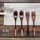 zakka日式木质勺实木餐具原木勺子调羹长柄咖啡勺汤勺茶勺刀叉勺