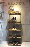 美式乡村复古实木做旧铁艺仿锈多层鞋架 服装店展示架 展柜 货架