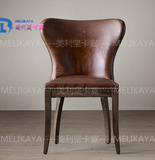法式美式油蜡皮椅 实木做旧出口家具 咖啡厅餐椅 酒店样板间椅子