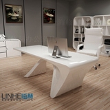 白色烤漆异形老板桌办公桌简约现代 创意大班台主管桌经理桌